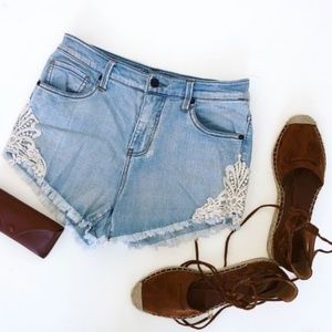 High Rise Jean Shorts with Lace